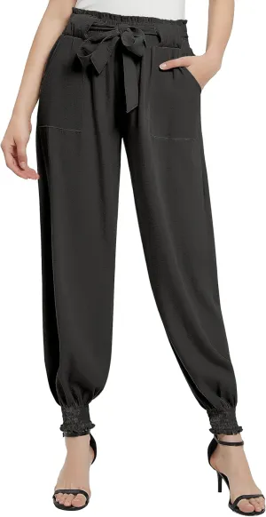 Urban CoCo Women's Paper Bag High Waist Belted Ruffle Work Pants with Pockets