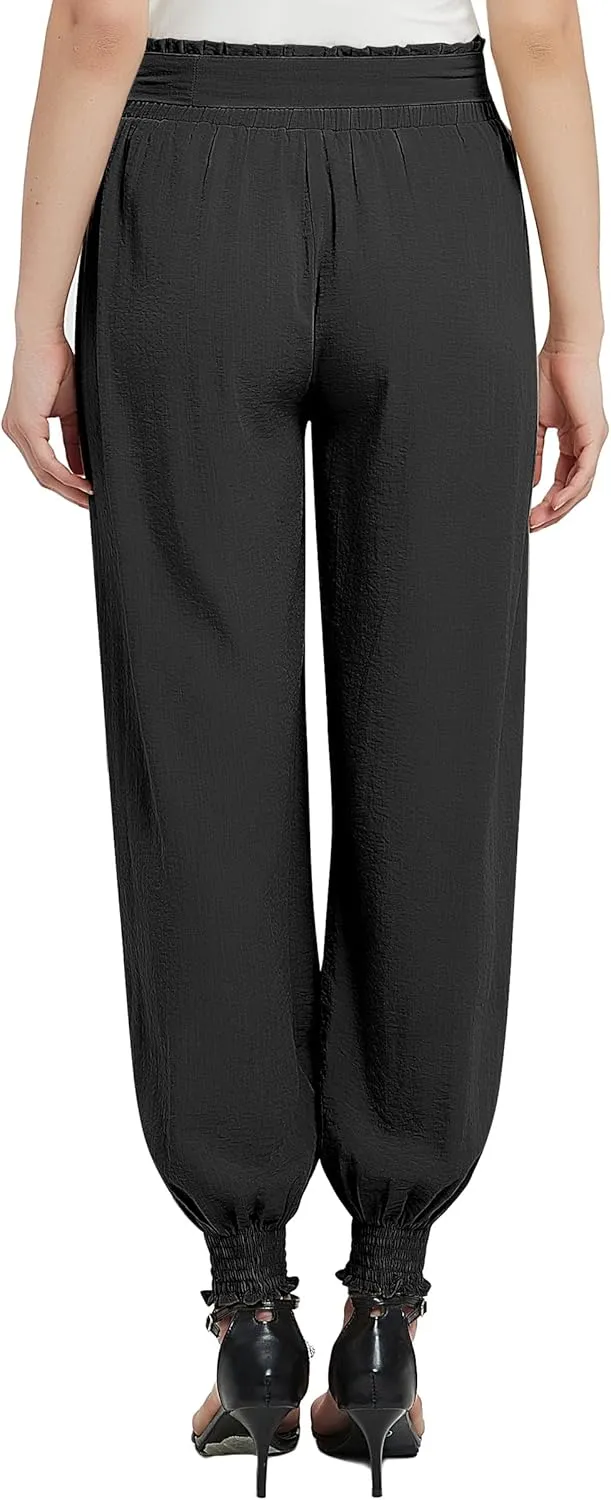 Urban CoCo Women's Paper Bag High Waist Belted Ruffle Work Pants with Pockets
