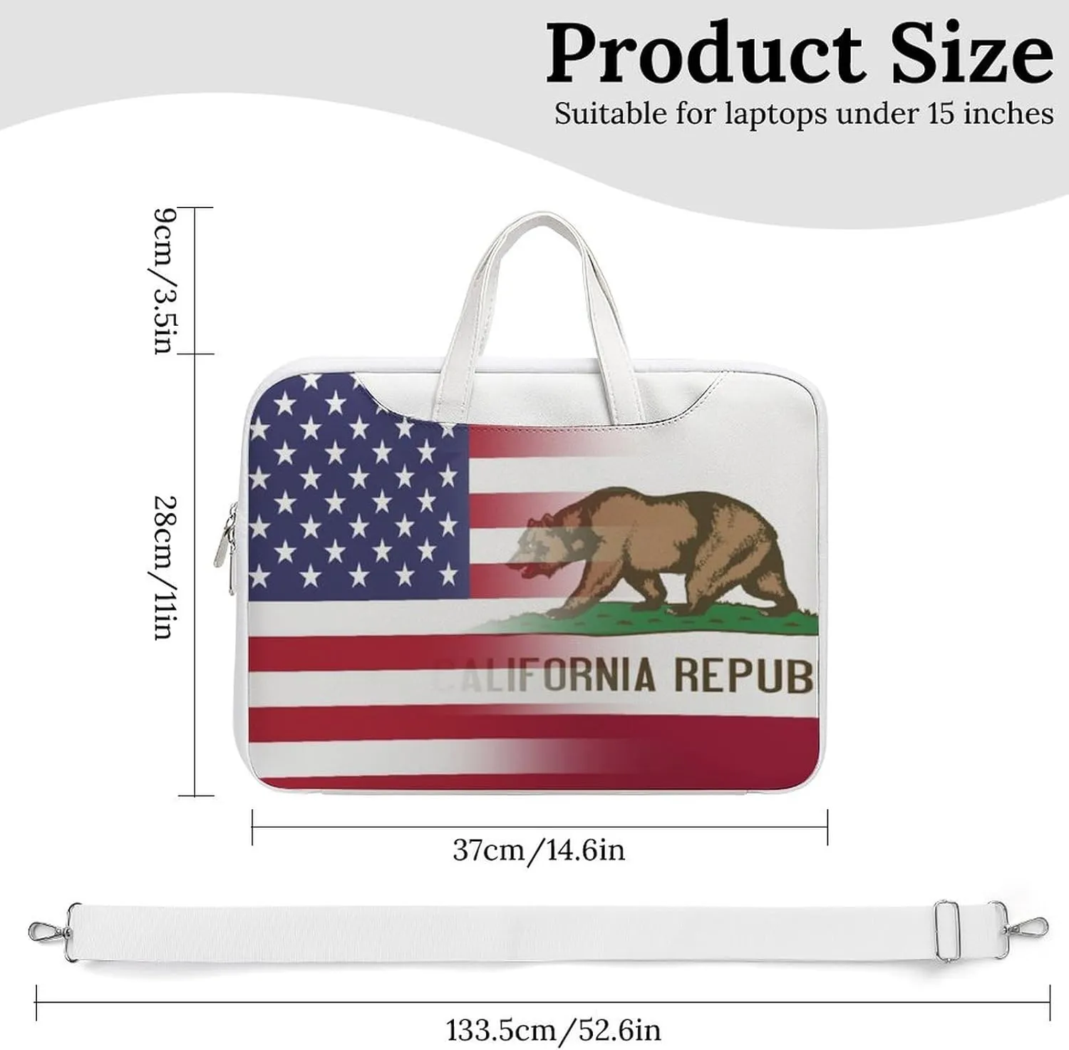 U.S.A California State Flag Leather Bag Laptop Case Slim Water Resistant Computer Bags with Handle Briefcase for Work