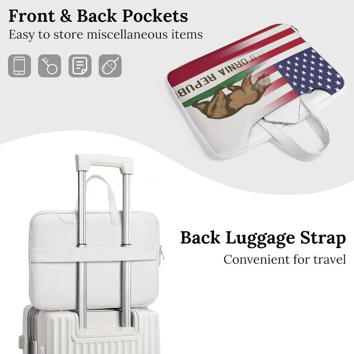 U.S.A California State Flag Leather Bag Laptop Case Slim Water Resistant Computer Bags with Handle Briefcase for Work