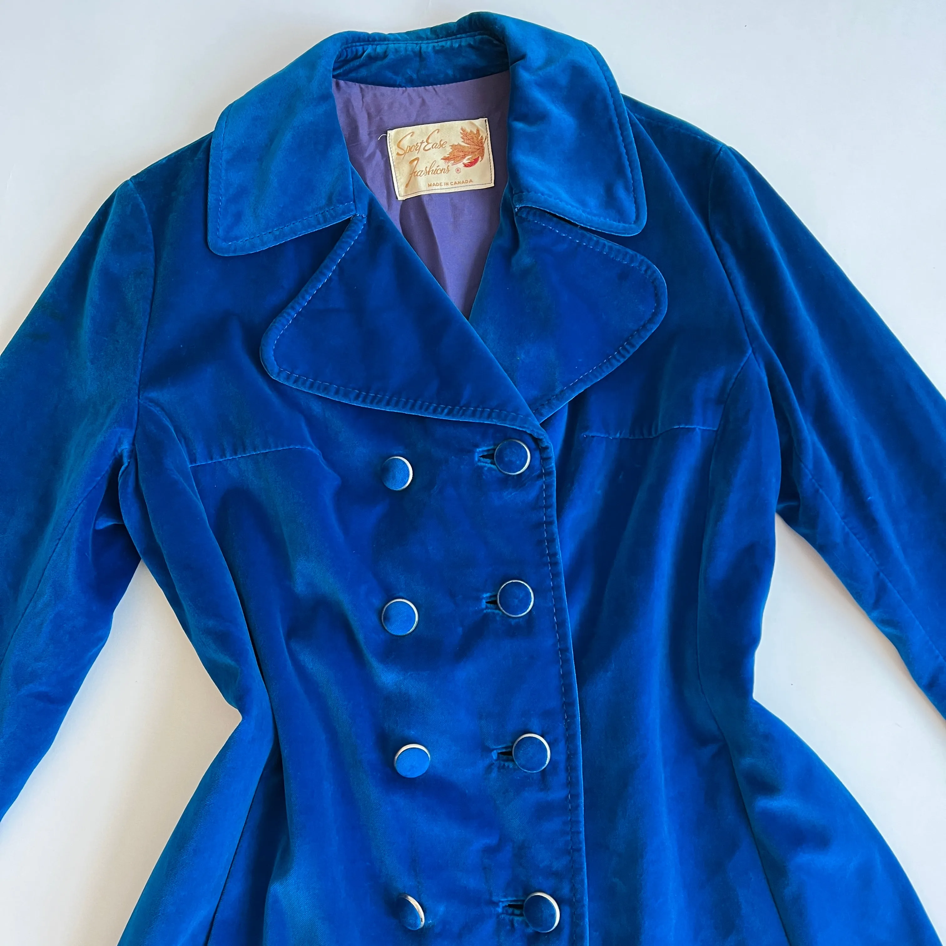 Vintage blue velvet pea coat