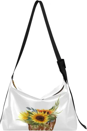 Watercolor Flowers in Boots Hobo Crossbody Bags for Women Leather Large Shoulder Bag Cross Body Spring Sunflower Trendy Womens Tote Bags Handbag for Travel Shopping