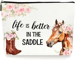 Watercolor Western Horse Boots Flower Makeup Bag Cosmetic Bag, Best Gifts For Horse Lovers Cowgirl, Birthday Christmas Gifts For Women Teen Girls Mom Friends Sister Wife Aunt Daughter (003)