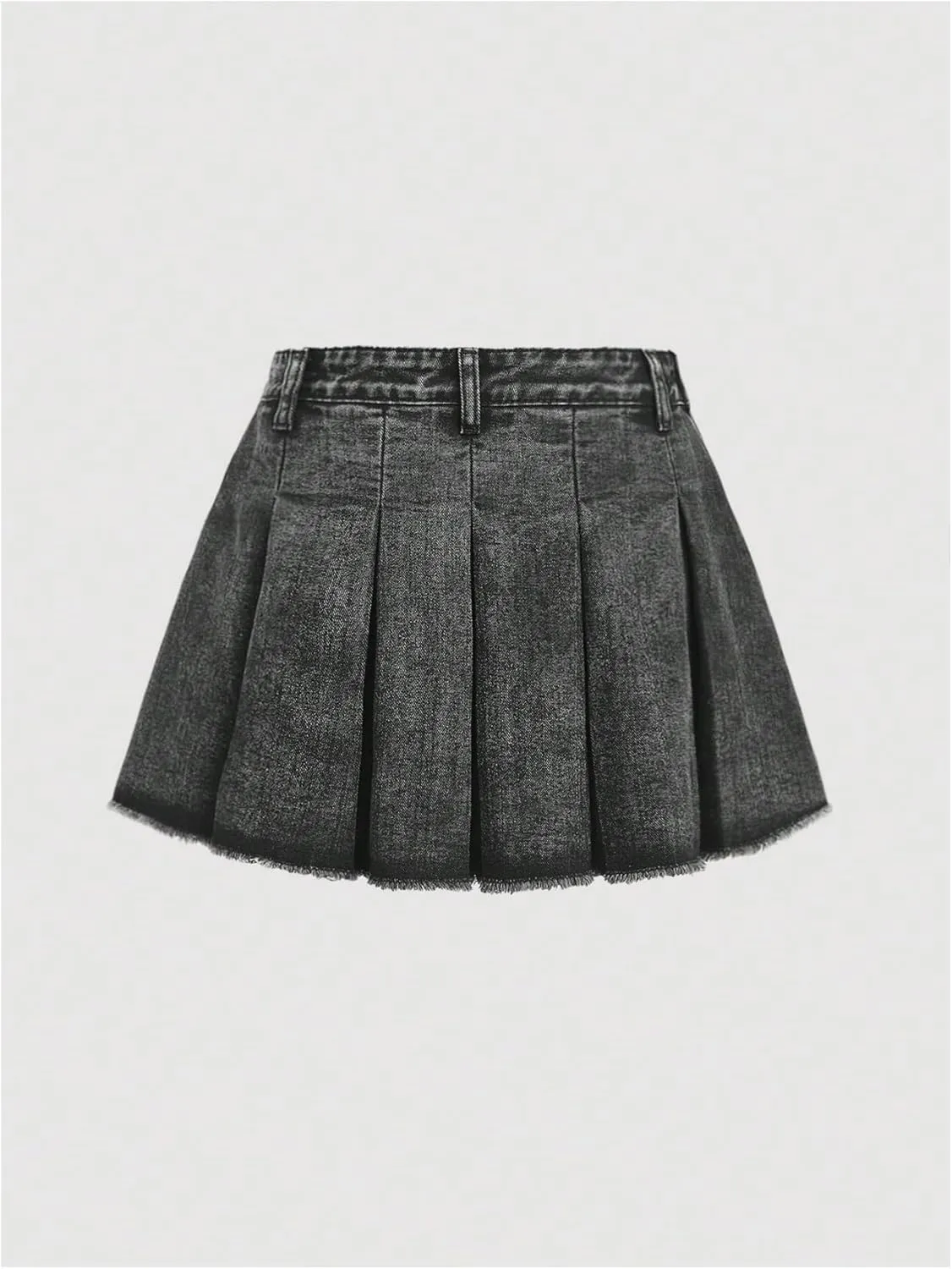 WDIRARA Girl's Casual High Waisted Pleated Denim Skirt Raw Hem A Line Mini Skirts