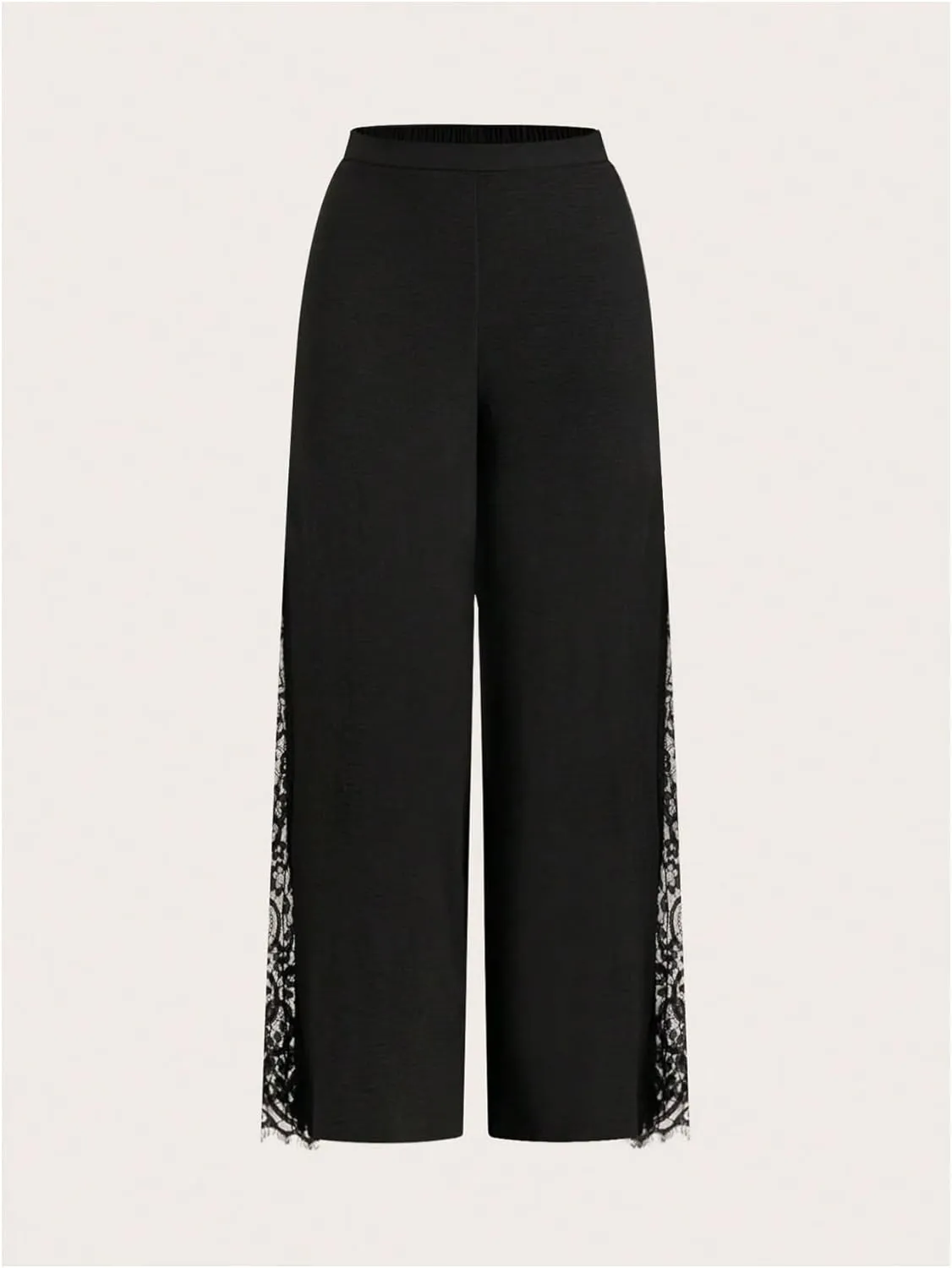 WDIRARA Women's Flowy Split Side Sheer Lace Wide Leg Flare Palazzo Pants