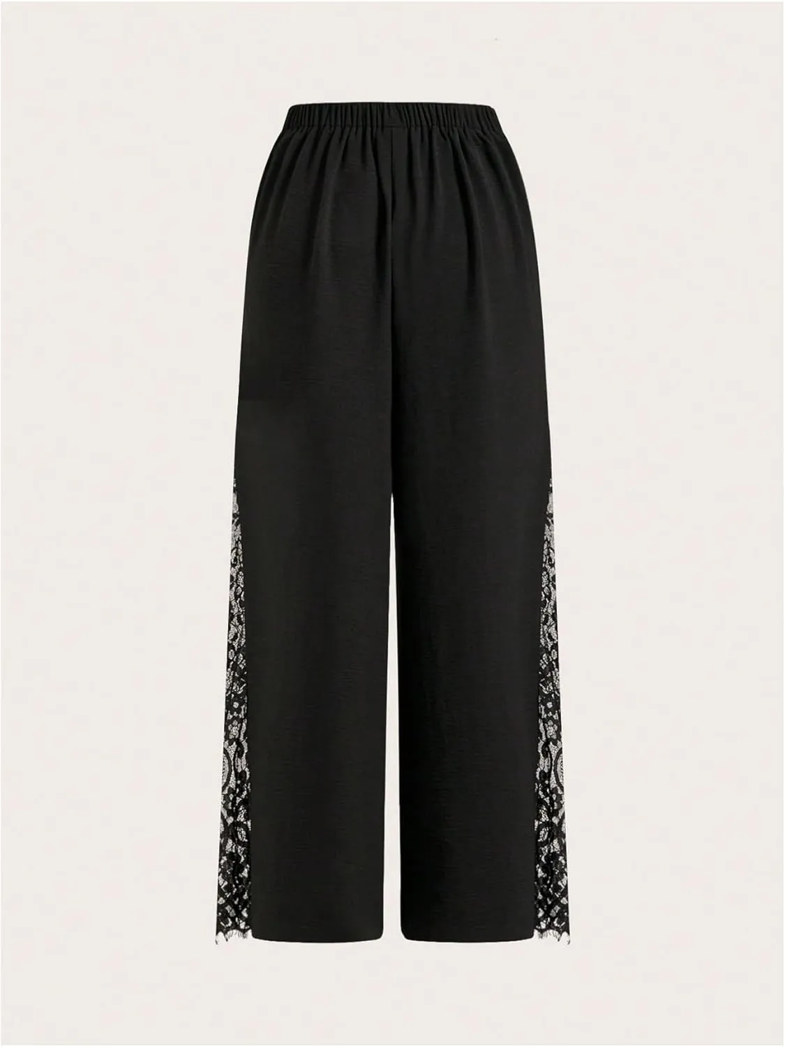 WDIRARA Women's Flowy Split Side Sheer Lace Wide Leg Flare Palazzo Pants