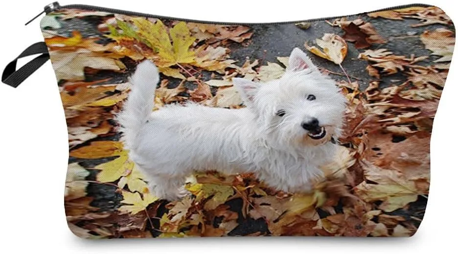 West Highland White Terrier Makeup Bag Cute Small Organizer Bag Travel Toiletry Zipper Pouch Puppy Cosmetic Bag Birthday Present for Dog Lovers Dog Mom Women