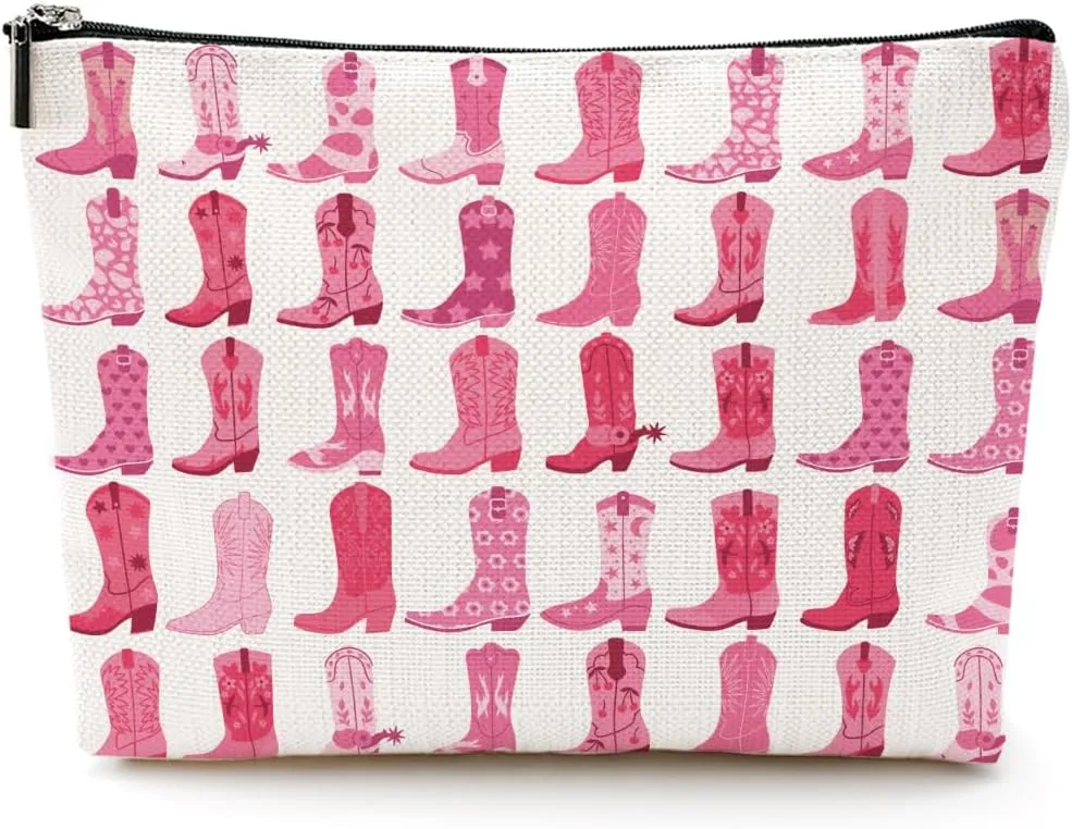 Western Gifts for Women Cowgirl Gifts Cowgirl Makeup Bag Pink Cowboy Boots Gifts Country Girl Gifts Country Music Gifts Western Cosmetic Bag Birthday Christmas Friend Gifts