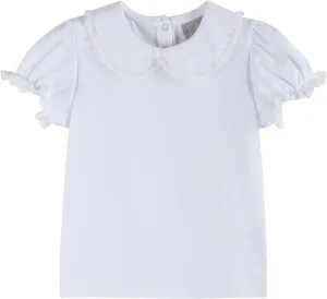 White Lace Collared Girls Short Bubble Sleeve Top