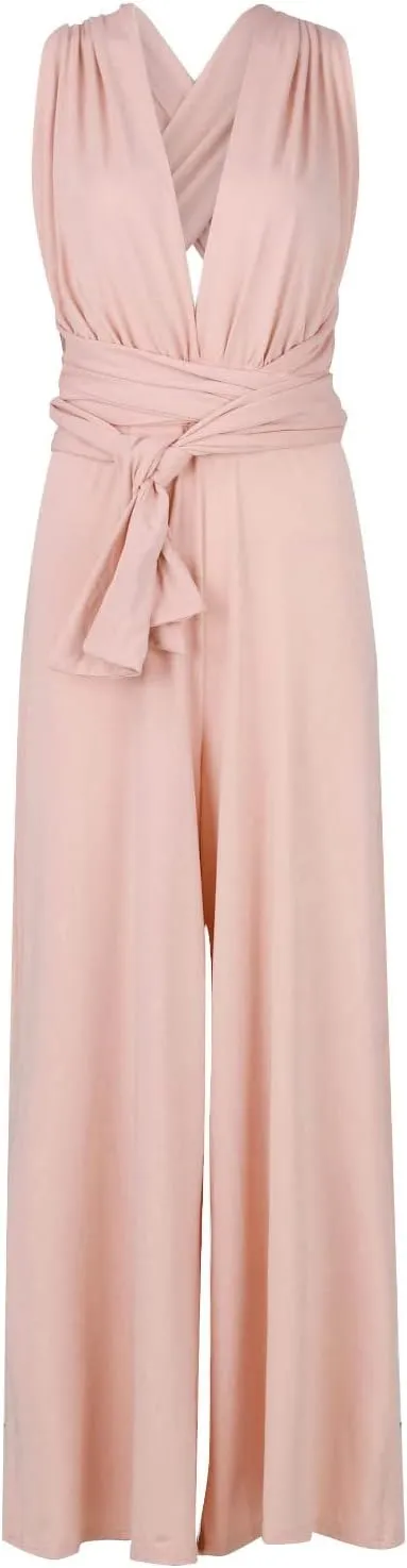 Wide Leg Jumpsuits For Women Loose Fit Formal Jumpers Dressy Long V Neck Sleeveless Rompers Backless Belted Overalls