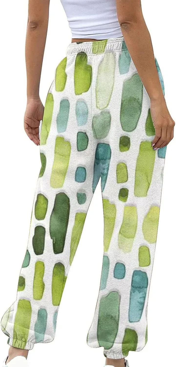Wide Leg Sweatpants for Women Print High Waist Trouser with Pocket Cinch Bottom Pants Casual Athletic Pants