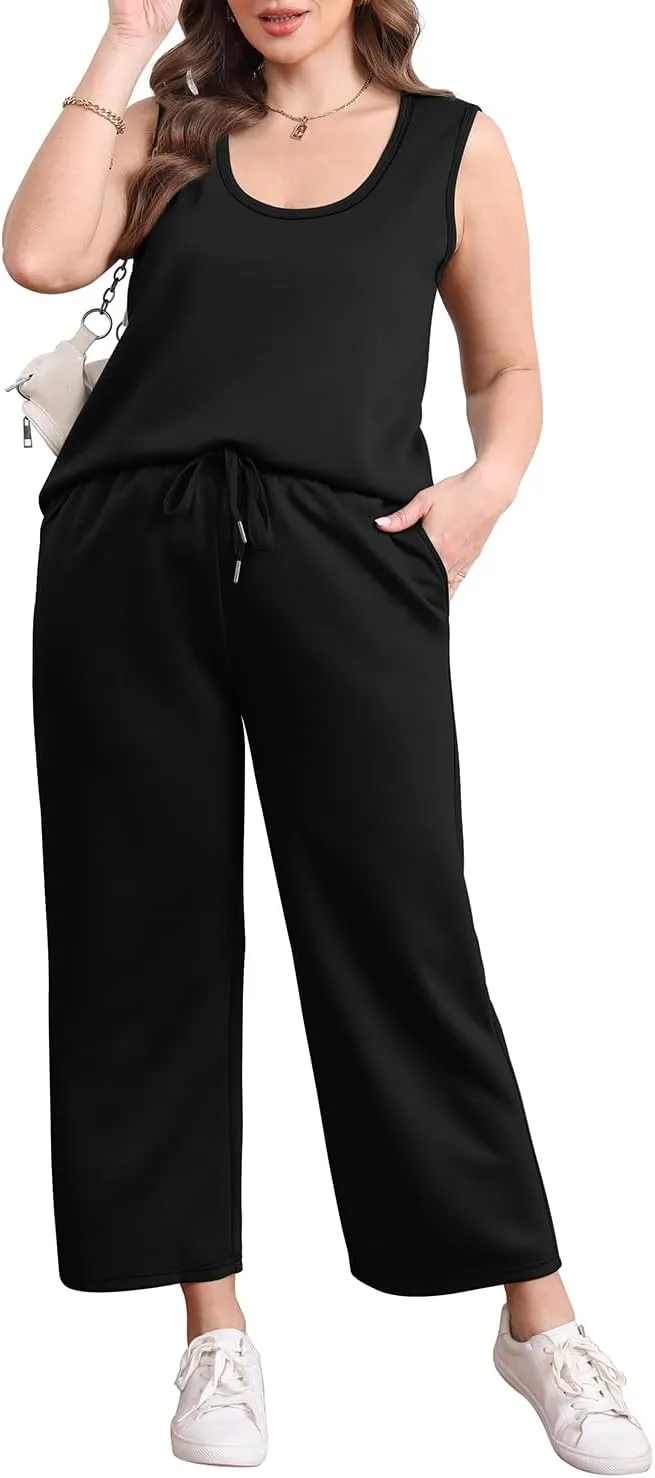 WIHOLL Two Piece Sets for Women Casual Travel Vacation Outfits Summer Wide Leg Pants Lounge Sets