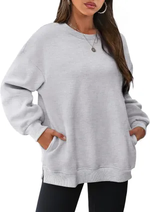 WIHOLL Womens Oversized Sweatshirts Crewneck Long Sleeve Tops Fleece Pullover Fall Fashion Clothes with Pocket