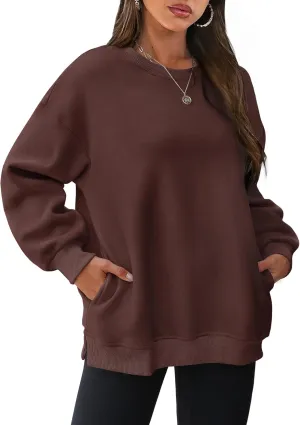 WIHOLL Womens Oversized Sweatshirts Crewneck Long Sleeve Tops Fleece Pullover Fall Fashion Clothes with Pocket