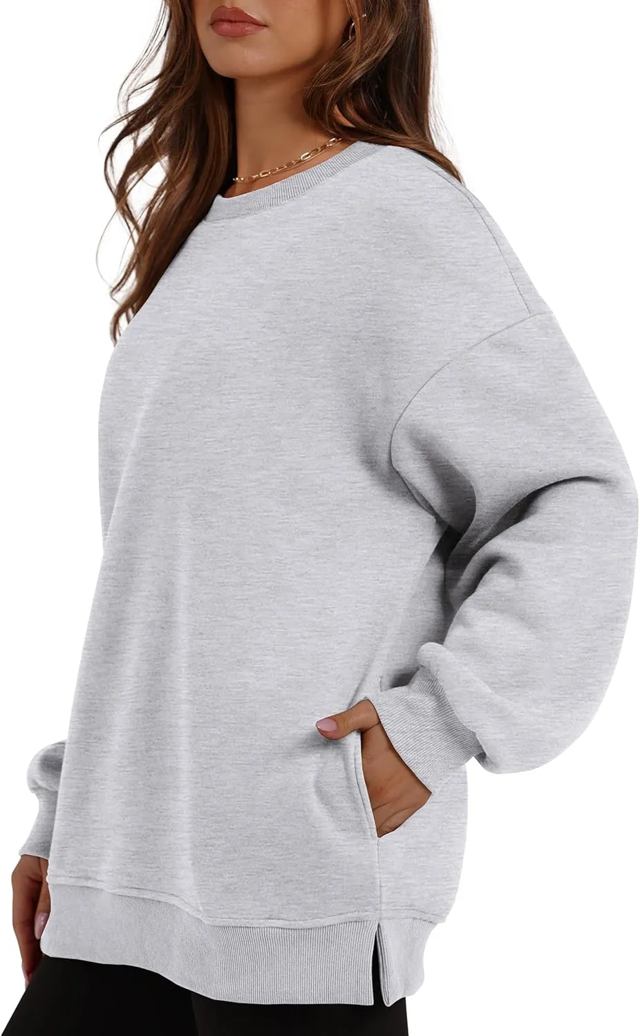 WIHOLL Womens Oversized Sweatshirts Crewneck Long Sleeve Tops Fleece Pullover Fall Fashion Clothes with Pocket