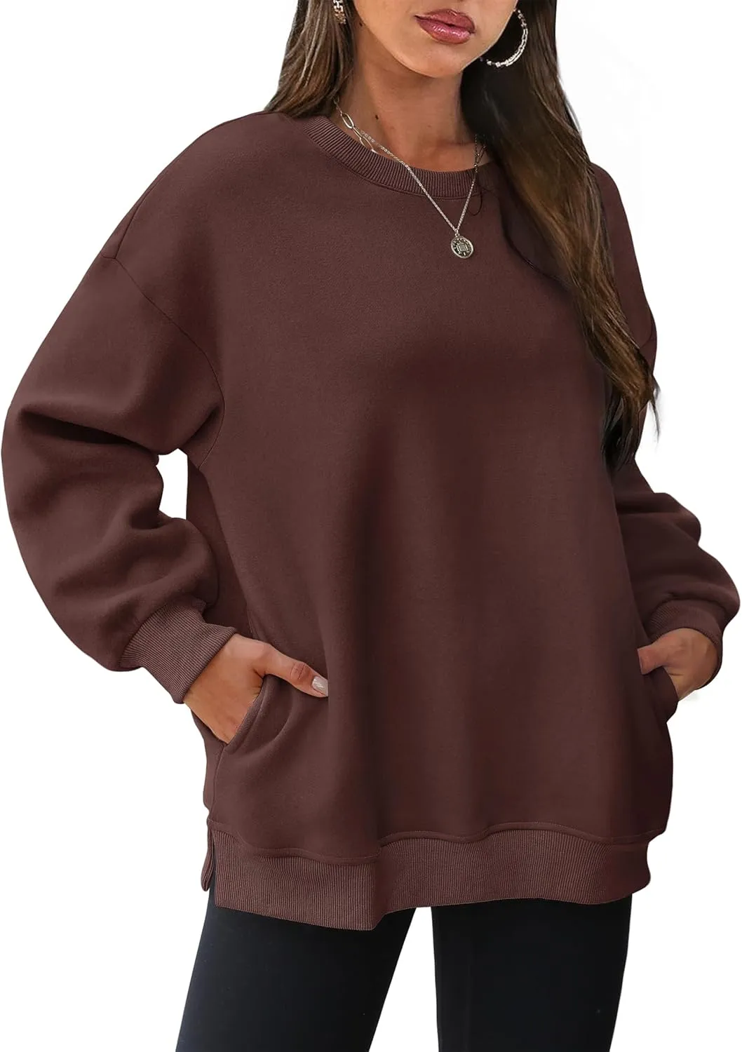 WIHOLL Womens Oversized Sweatshirts Crewneck Long Sleeve Tops Fleece Pullover Fall Fashion Clothes with Pocket