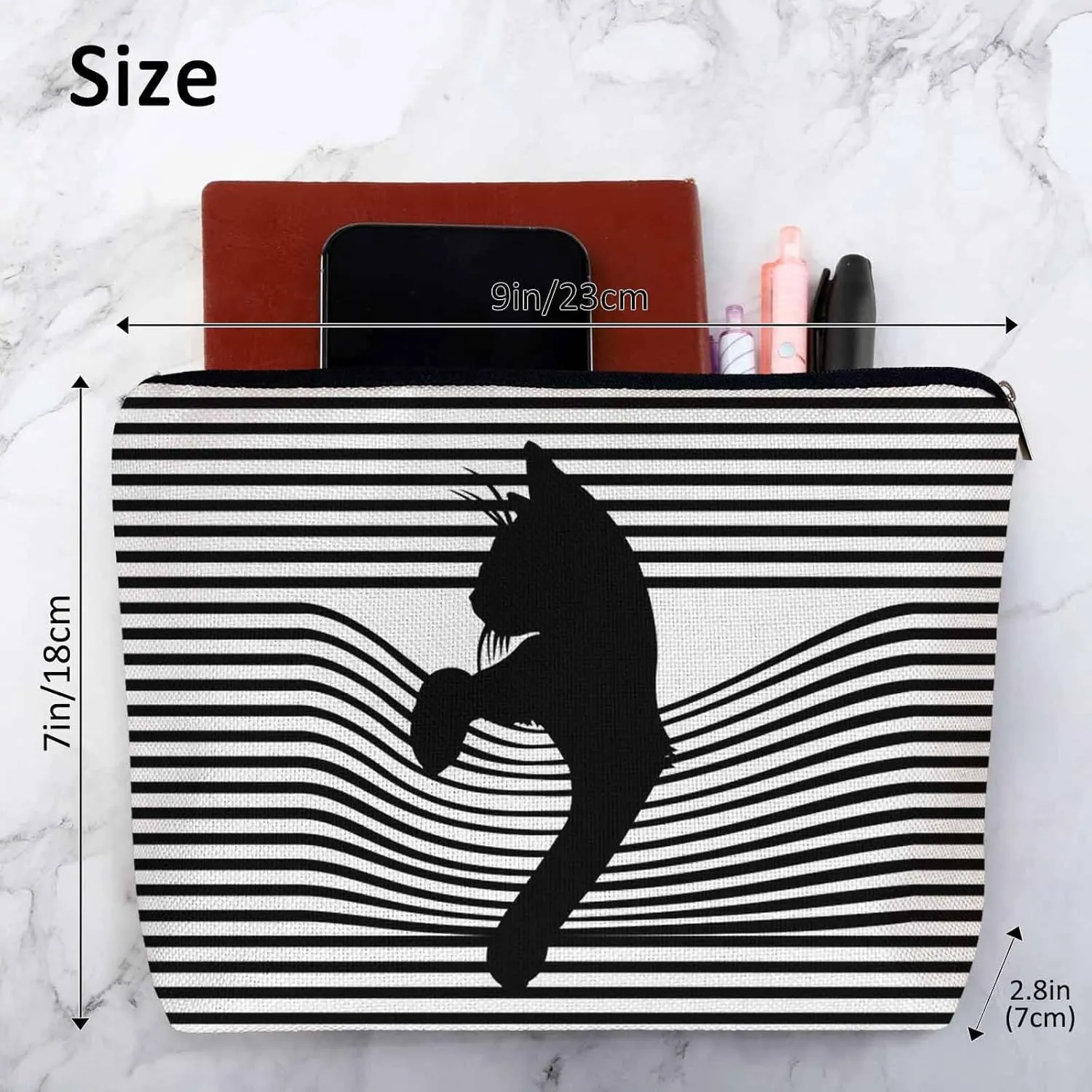 Woman Makeup Bag Black Cat, Funny Kitten Cat Stripes White Makeup Bags Travel Cosmetic Bags Toiletry Makeup Organizer Pencil Pouch Make Up Cosmetic Bag For Owners Lady Birthday Gifts