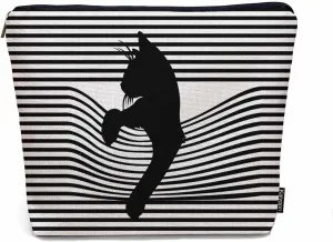 Woman Makeup Bag Black Cat, Funny Kitten Cat Stripes White Makeup Bags Travel Cosmetic Bags Toiletry Makeup Organizer Pencil Pouch Make Up Cosmetic Bag For Owners Lady Birthday Gifts
