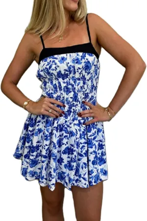 Women Boho Spaghetti Strap Mini Dress Floral Open Back Camisole Short Dress A-Line Sun Dress Summer Beach Dress