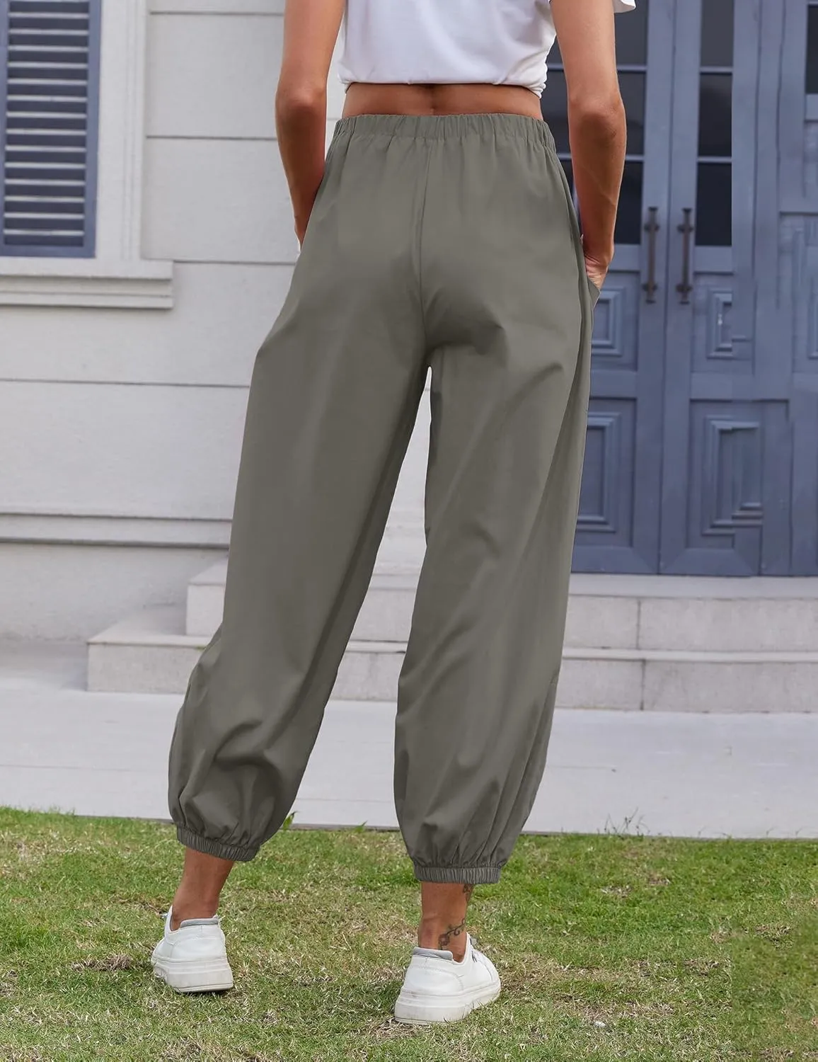 Women Capri Pants Lounge Drawstring High Elastic Waist Wide Leg Quick Dry Pants Cinch Bottom Trousers