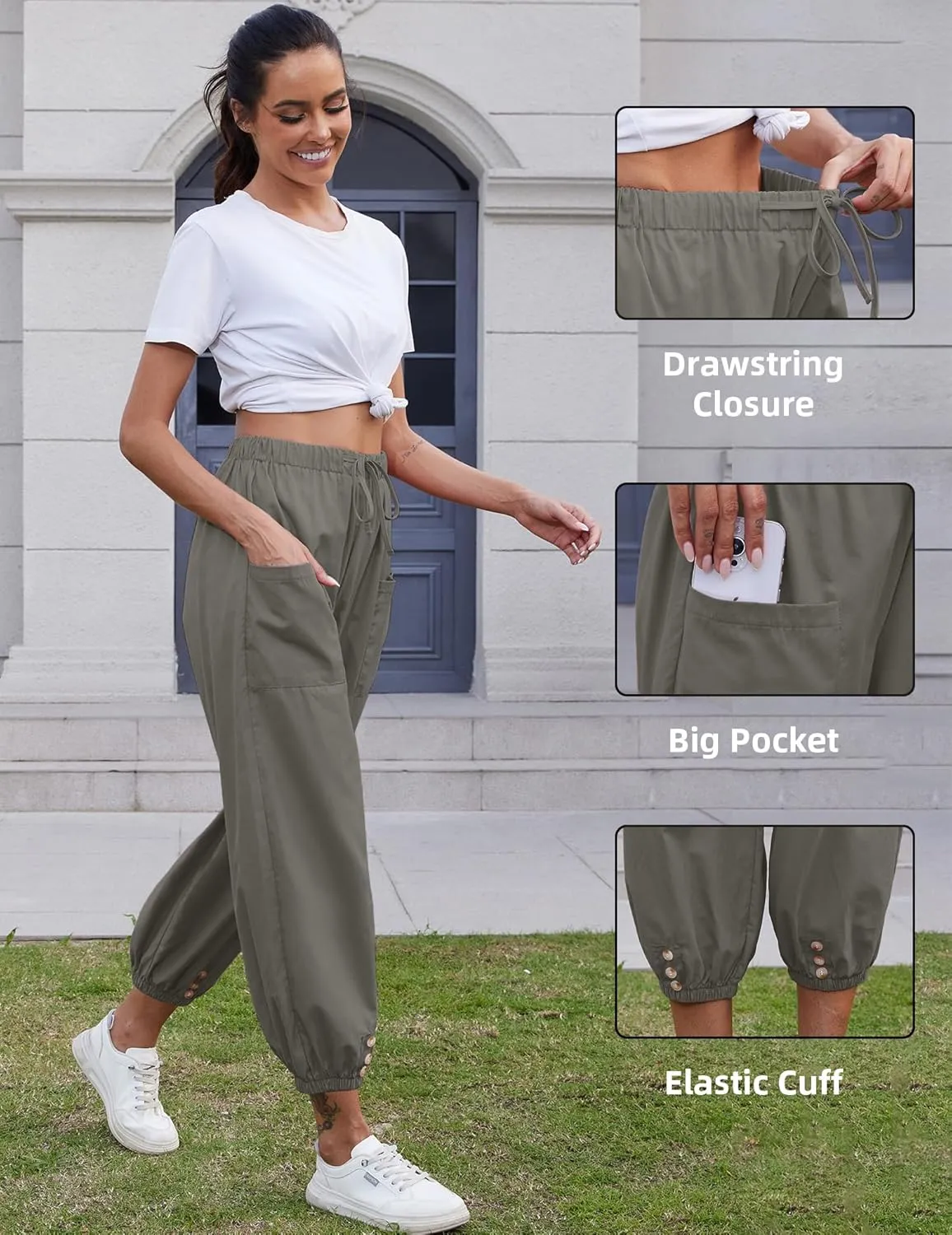 Women Capri Pants Lounge Drawstring High Elastic Waist Wide Leg Quick Dry Pants Cinch Bottom Trousers