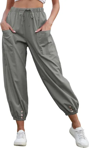 Women Capri Pants Lounge Drawstring High Elastic Waist Wide Leg Quick Dry Pants Cinch Bottom Trousers