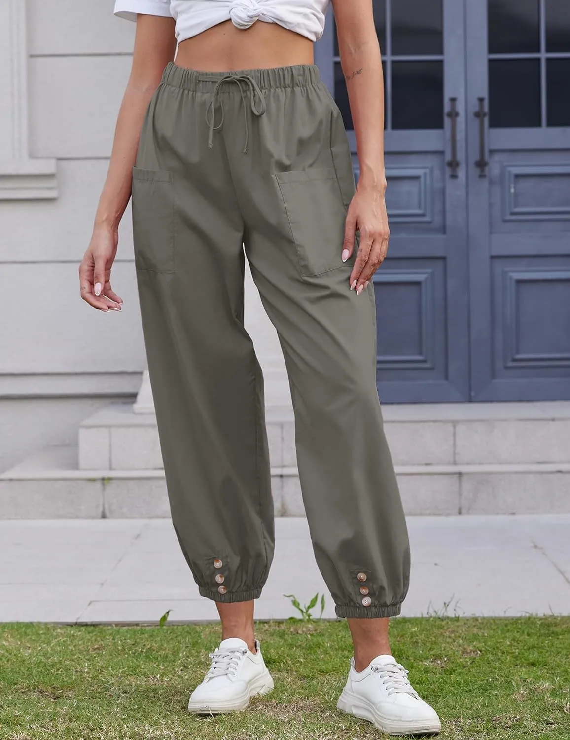 Women Capri Pants Lounge Drawstring High Elastic Waist Wide Leg Quick Dry Pants Cinch Bottom Trousers