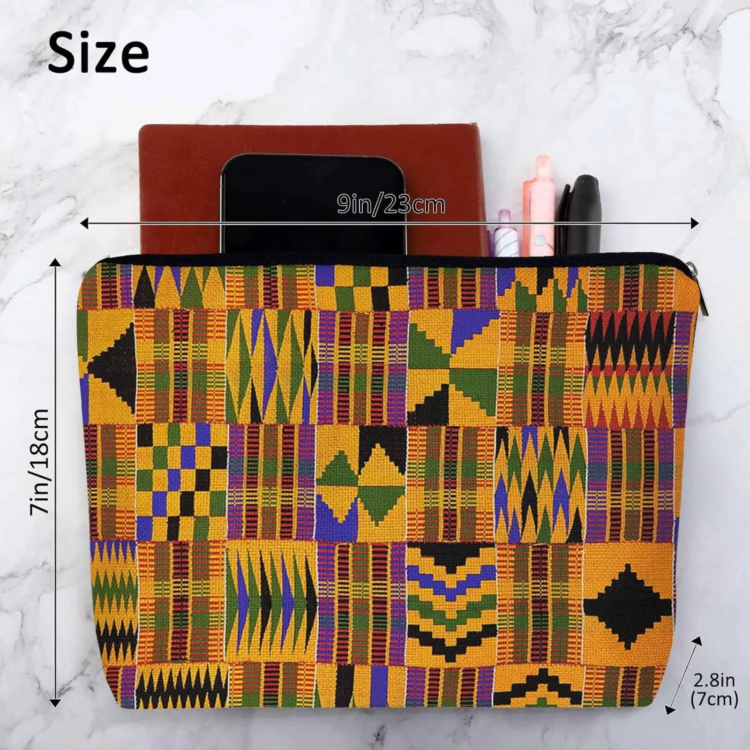 Women Cosmetic Bag African Pattern, African Tribal Ethnic Geometric Cute Makeup Bag For Purse Cosmetic Travel Bag For Toiletries Makeup Storage Bag Flax Skincare Bag Make Up Pouch Bags