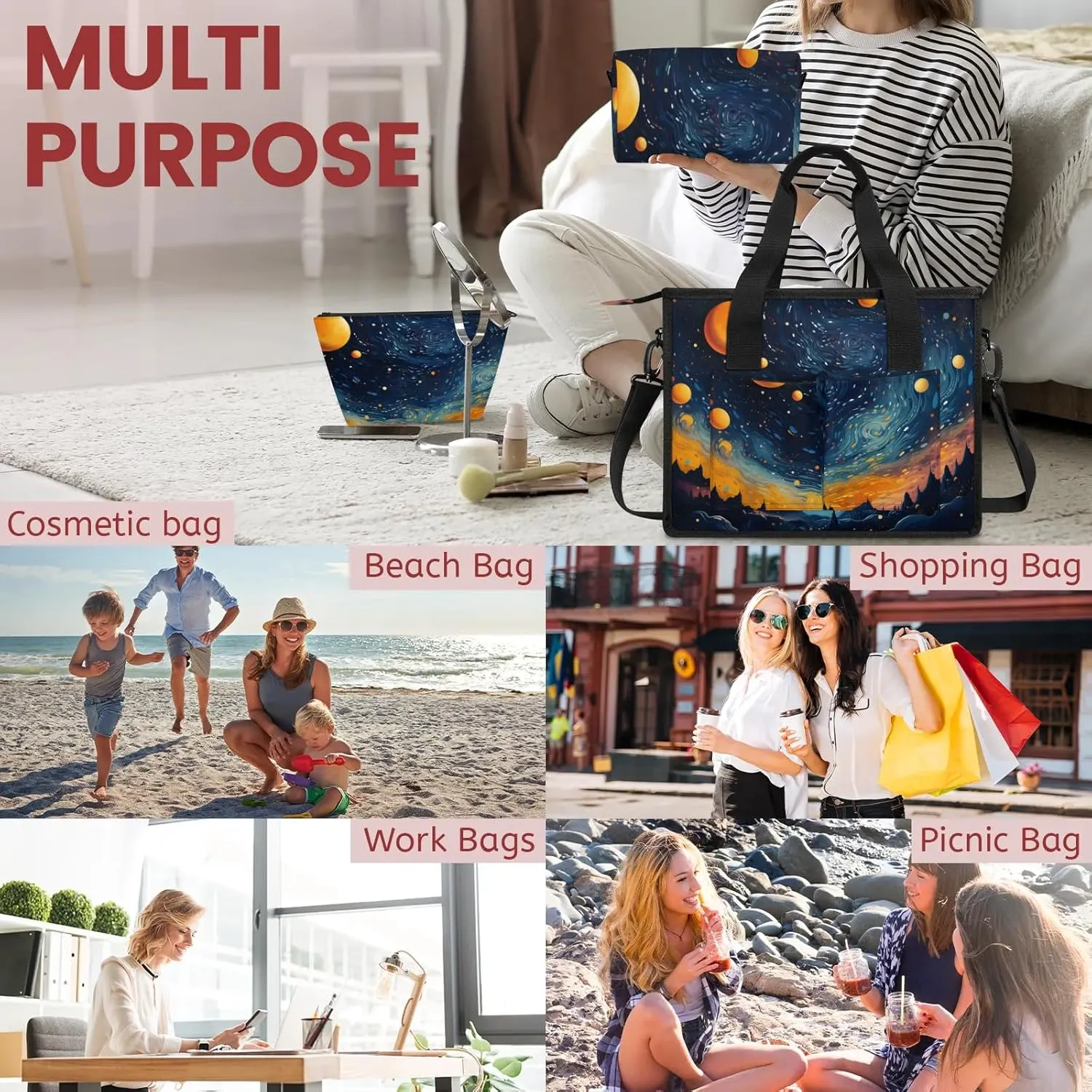 Women Fashion Tote Bag Wallet Shoulder Bags Set 3PCS Top Handle Satchel Purse Large Zippered Handbag Daily Use