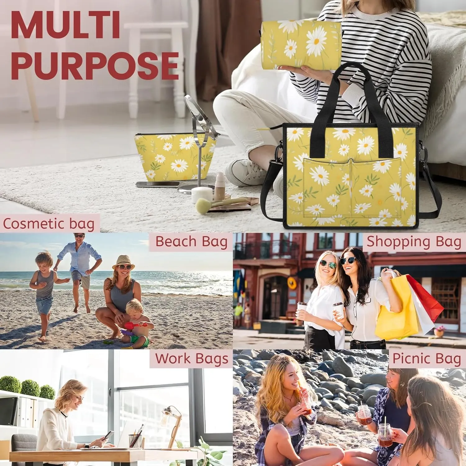 Women Fashion Tote Bag Wallet Shoulder Bags Set 3PCS Top Handle Satchel Purse Large Zippered Handbag Daily Use