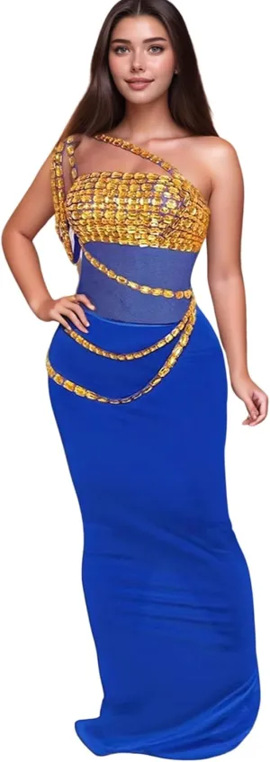 Women Sexy Elegant Rhinestone Mesh See Through Party Club Night Split Bodycon Formal Maxi Dress