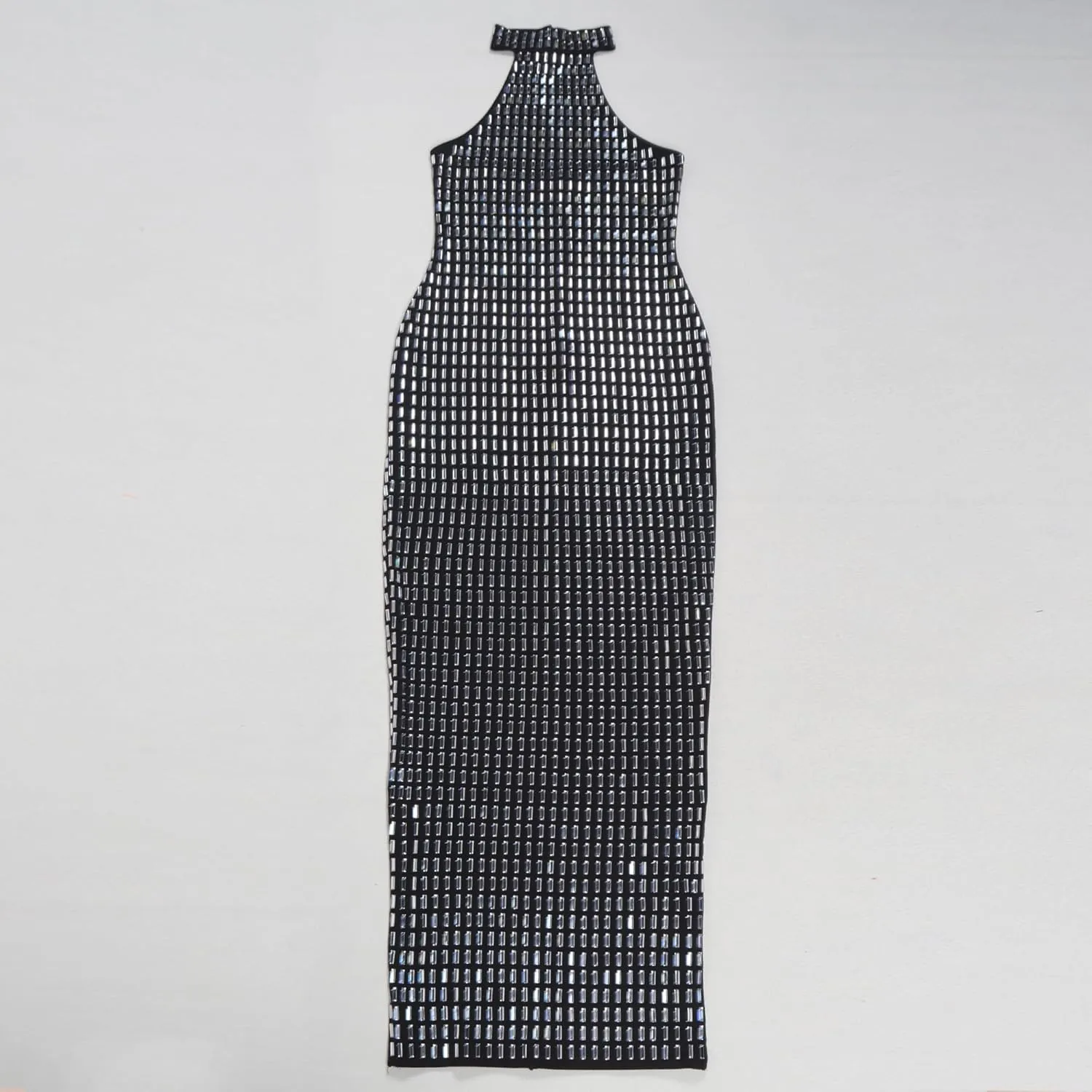 Women Sexy Elegant Rhinestone Mesh See Through Party Club Night Split Bodycon Formal Maxi Dress