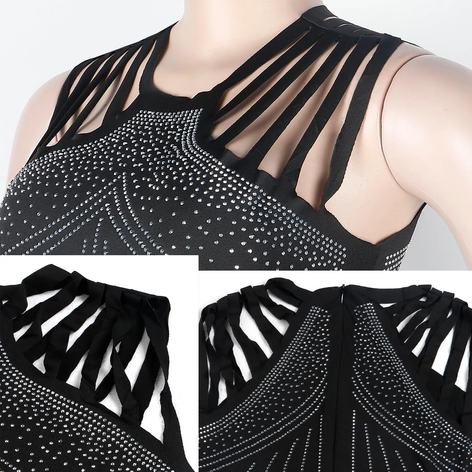 Women Sexy Elegant Rhinestone Mesh See Through Party Club Night Split Bodycon Formal Maxi Dress