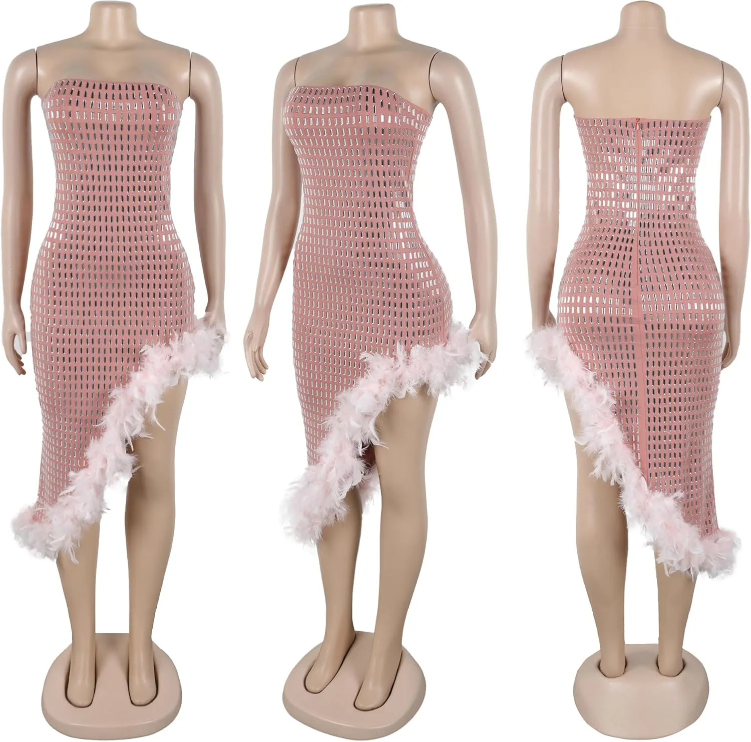 Women Sexy Elegant Rhinestone Mesh See Through Party Club Night Split Bodycon Formal Maxi Dress