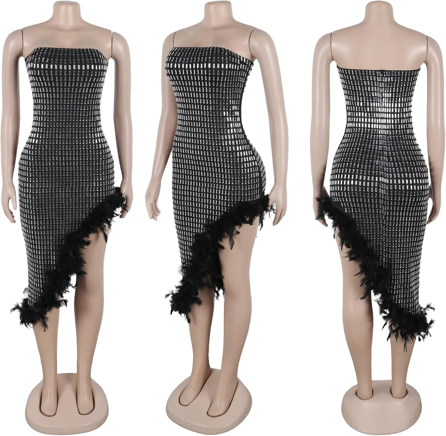 Women Sexy Elegant Rhinestone Mesh See Through Party Club Night Split Bodycon Formal Maxi Dress