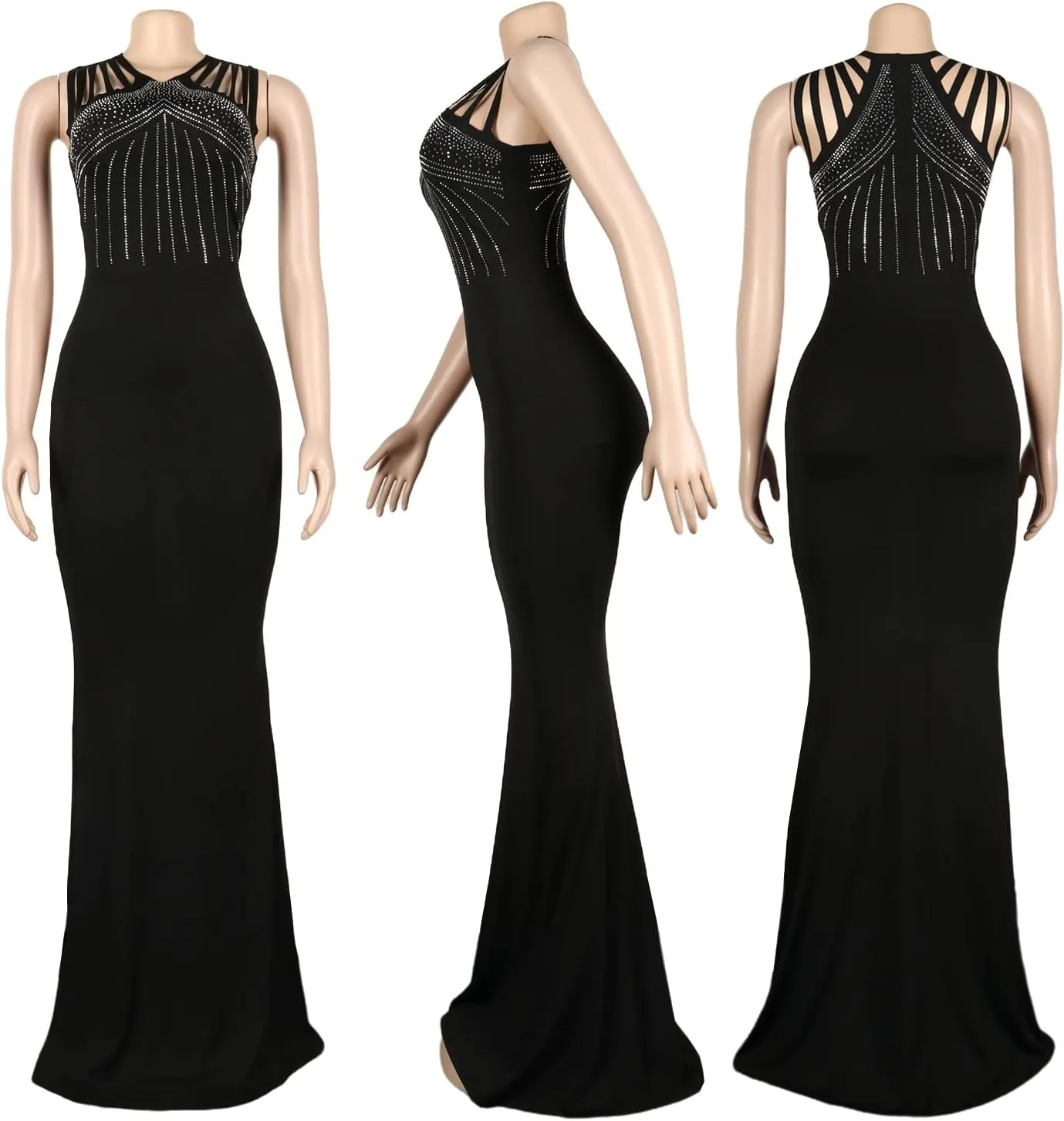 Women Sexy Elegant Rhinestone Mesh See Through Party Club Night Split Bodycon Formal Maxi Dress
