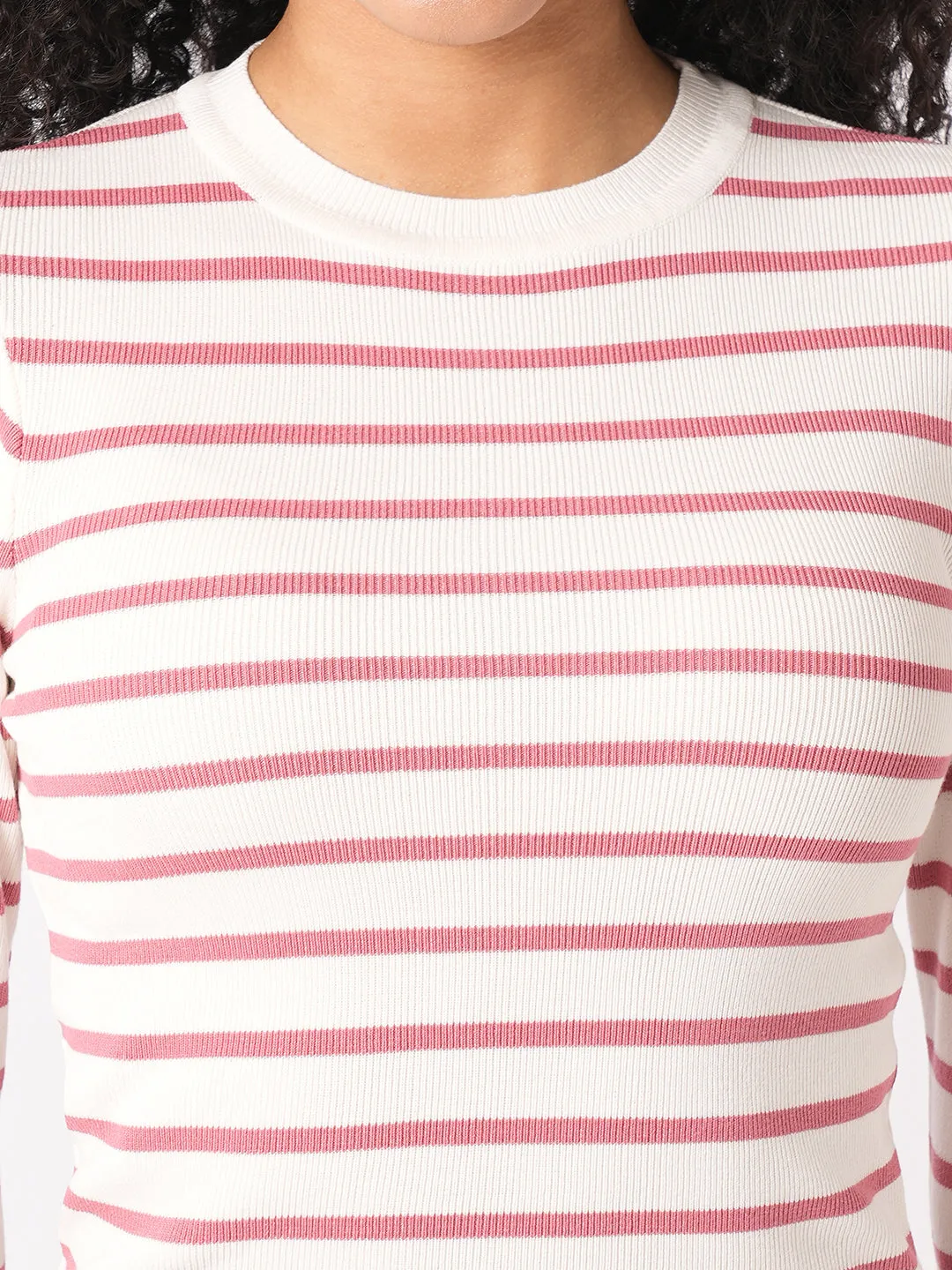 Women Slim Fit Blush Pink/White Regular T-Shirt