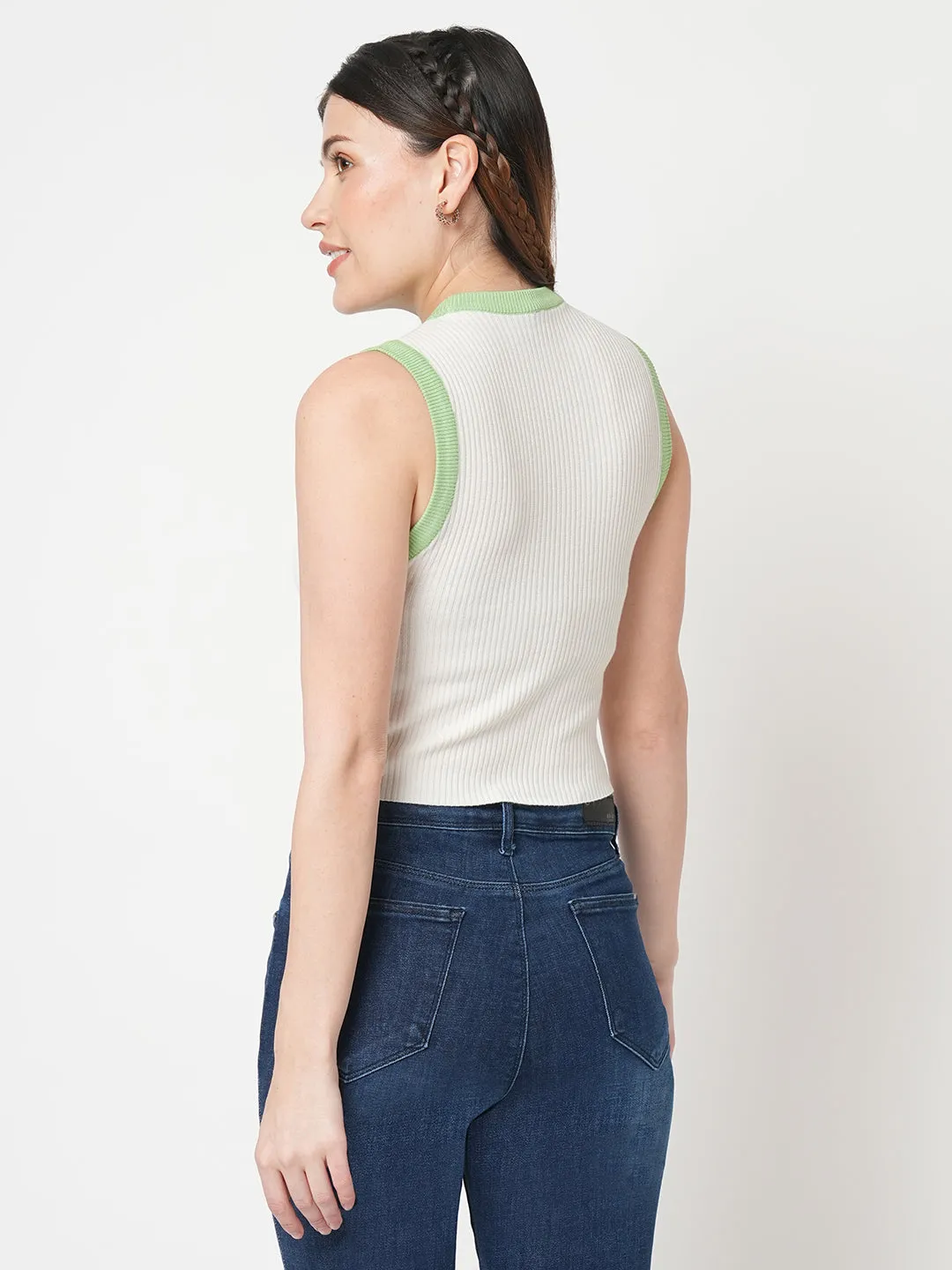 Women Slim Fit Off White Sleeveless Tank Top