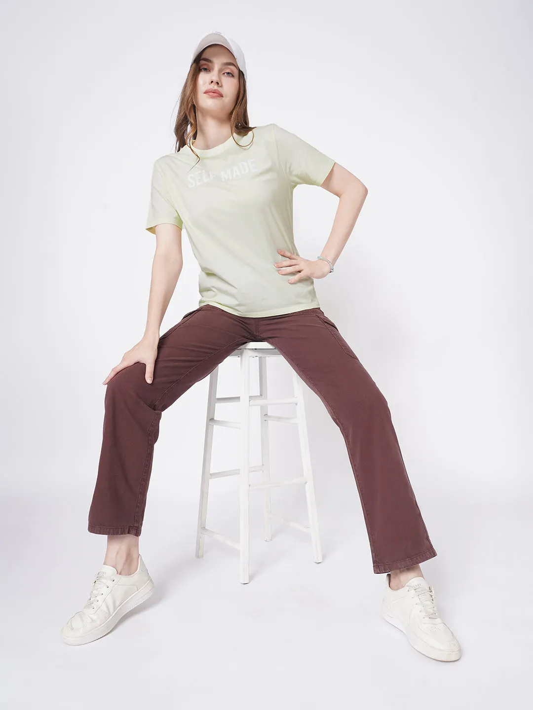 Women Slim Fit Yellow Cold Dye Boxy T-Shirt