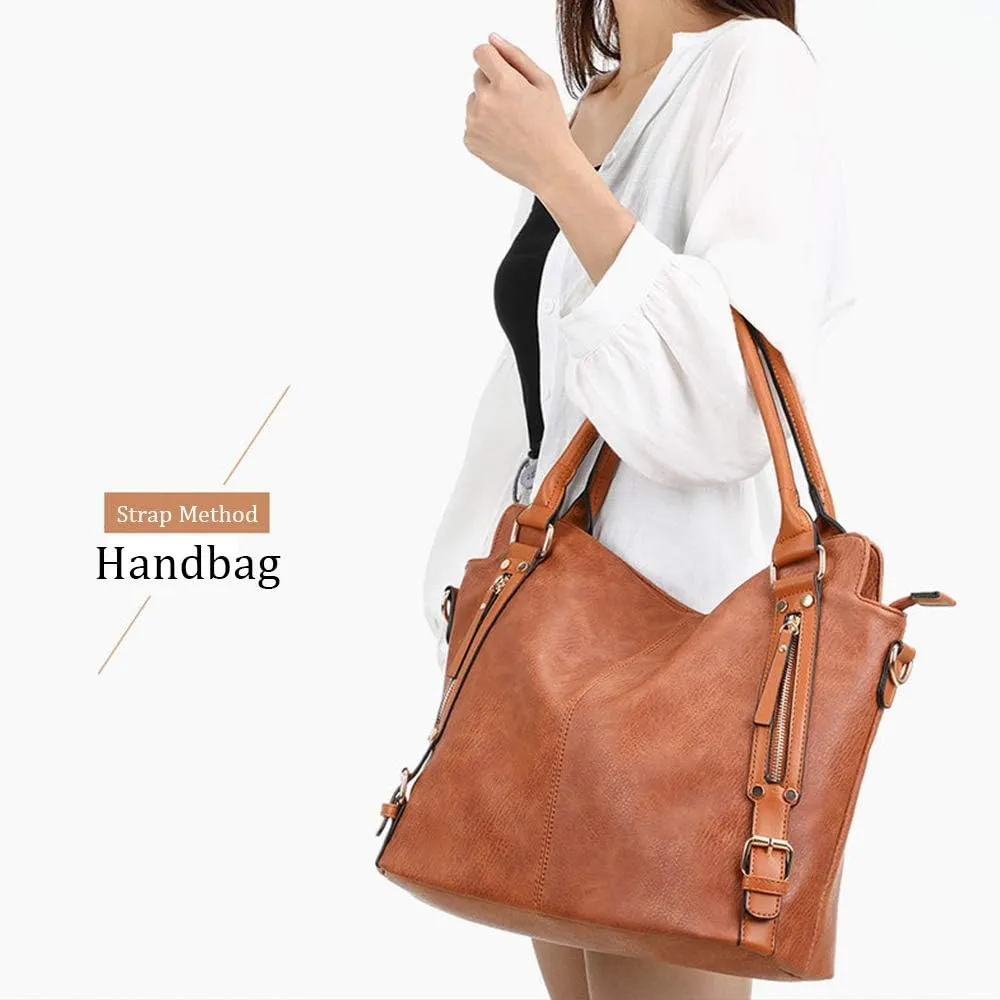 Women Top Handle Satchel PU Leather Handbag And Purse Messenger Shoulder Big Tote