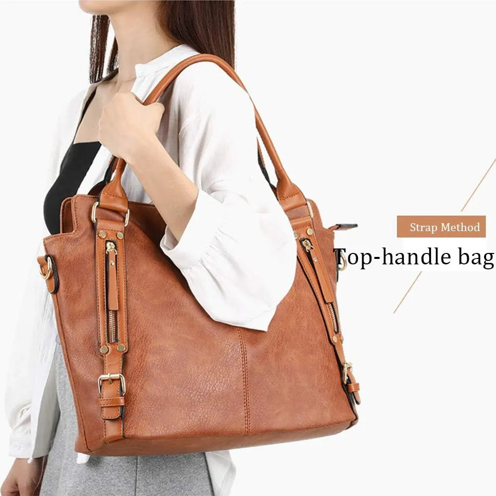 Women Top Handle Satchel PU Leather Handbag And Purse Messenger Shoulder Big Tote