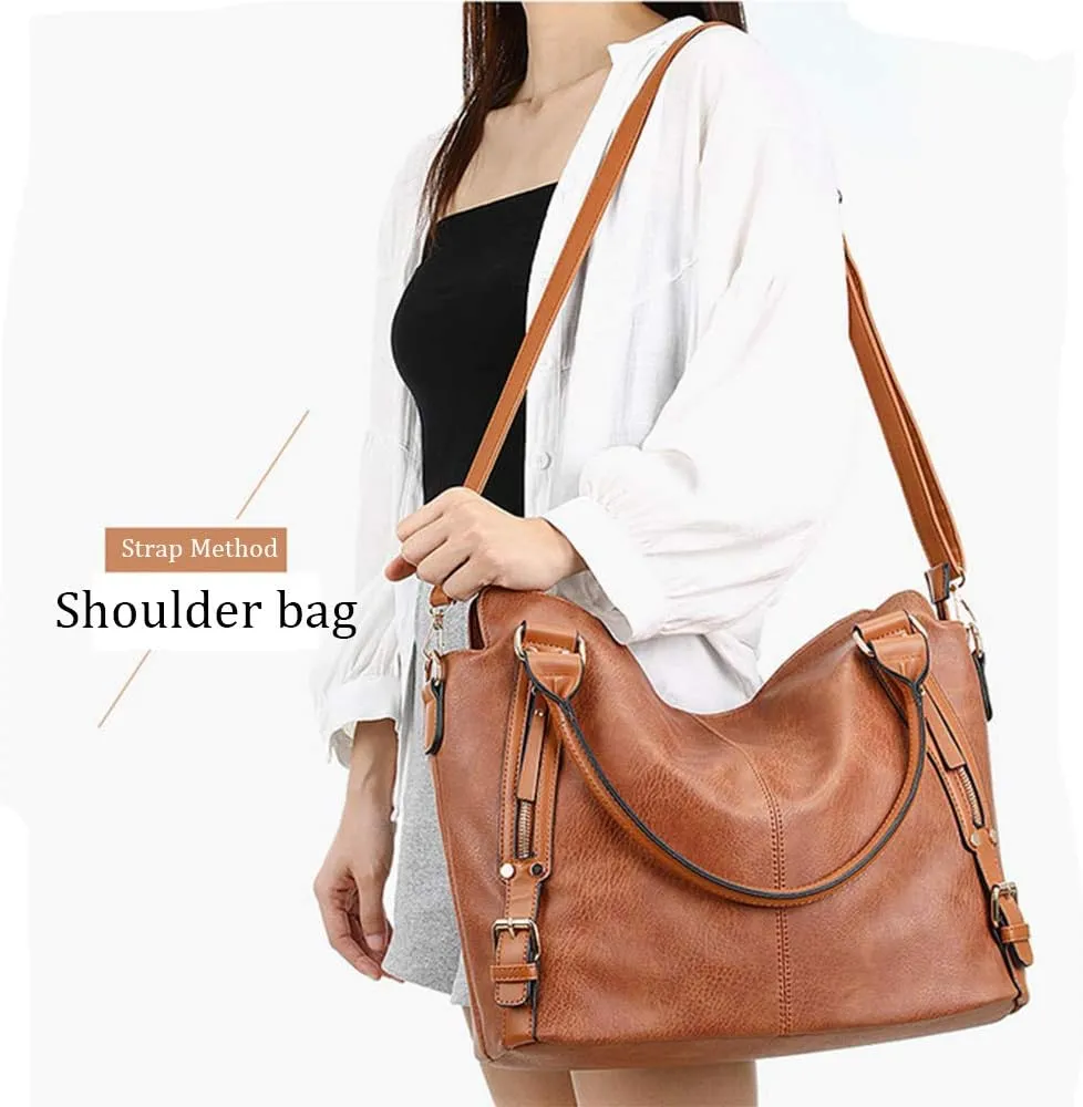 Women Top Handle Satchel PU Leather Handbag And Purse Messenger Shoulder Big Tote
