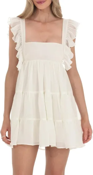 Women's Babydoll Mini Dress Tie Shoulder Backless Bow Party Summer Sundress Flowy Short Graduation Dress
