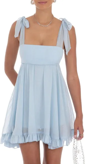 Women's Babydoll Mini Dress Tie Shoulder Backless Bow Party Summer Sundress Flowy Short Graduation Dress