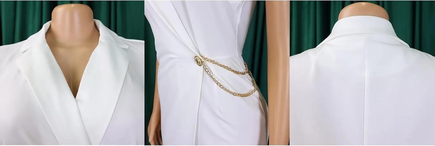 Women's Casual V Neck Sleeveless Jumpsuit Metal Chains Decor Casual Wide Leg Long Pants Rompers