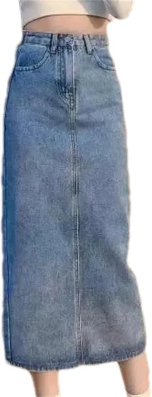 Women's Denim Skirt  High-Waisted Slimming A-Line Medium-Length Summer Fashion Work Dress with Pockets