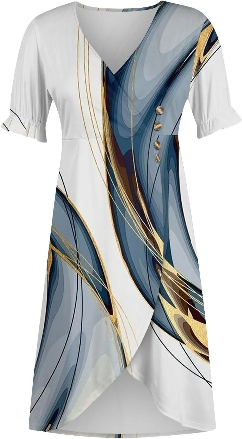 Womens Dresses Midi Dresses for Women Puff Sleeve Summer Dresses Women Casual Boho Fitted
