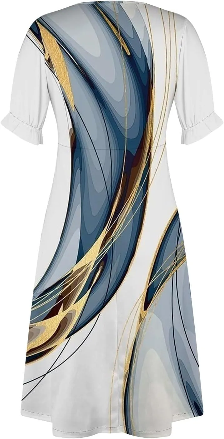 Womens Dresses Midi Dresses for Women Puff Sleeve Summer Dresses Women Casual Boho Fitted