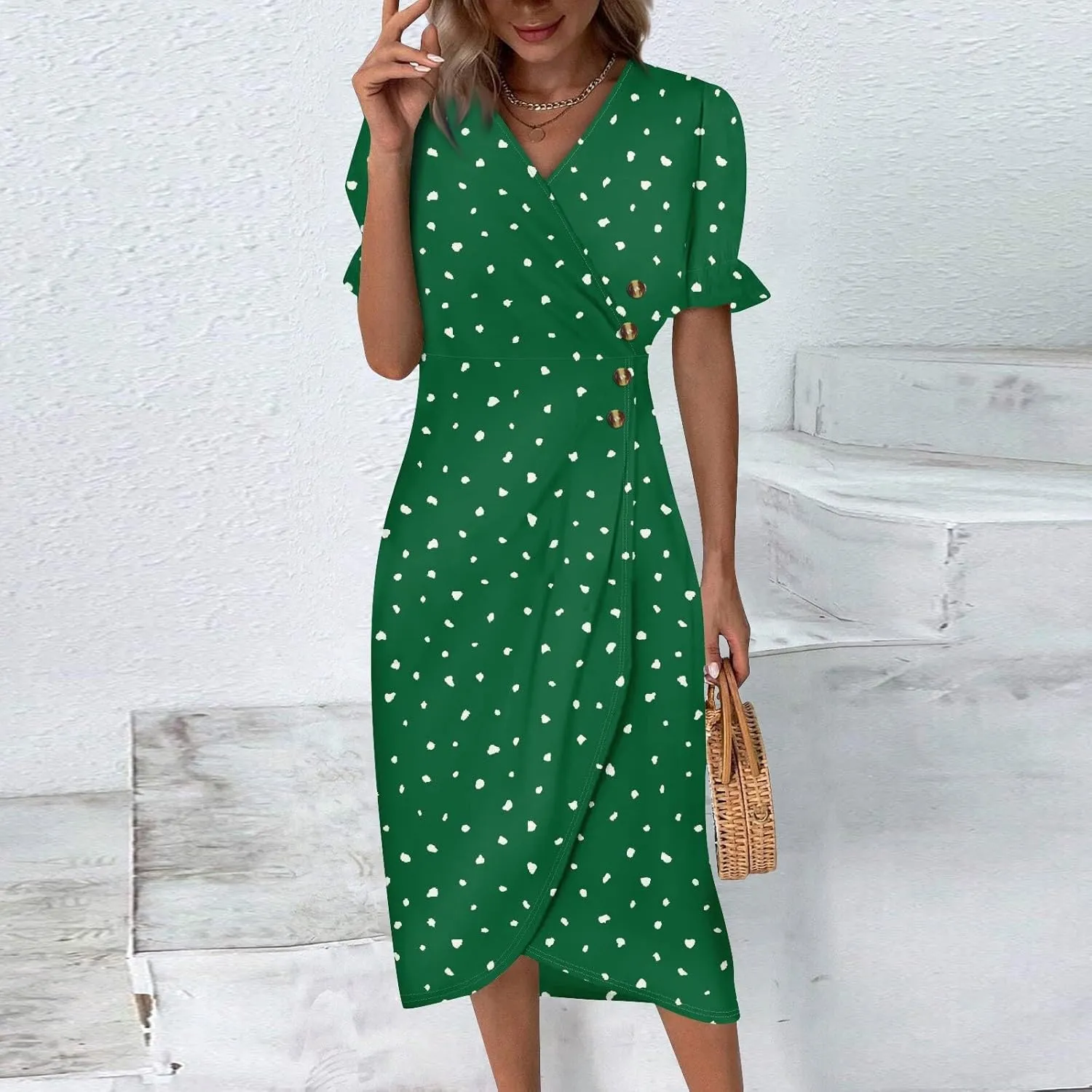 Womens Dresses Midi Dresses for Women Puff Sleeve Summer Dresses Women Casual Boho Fitted