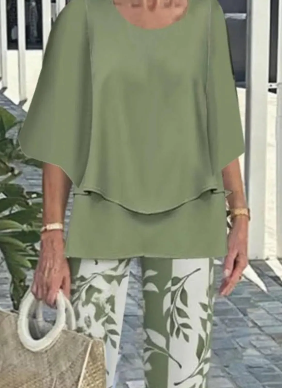 Womens Elegant 2025 Layered Top and Floral Print Pants Set for Spring Summer Travel Outfits